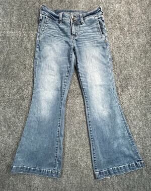 American Eagle Flare Jeans Women's Size 8 Short Light Wash Stretch Denim